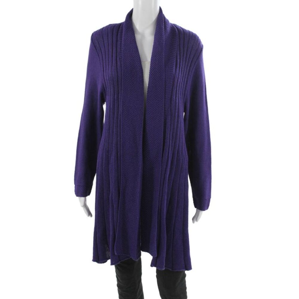 Jennifer Tyler Women Cardigan Collared Long Sleeve Purple 55% Cotton Size 12